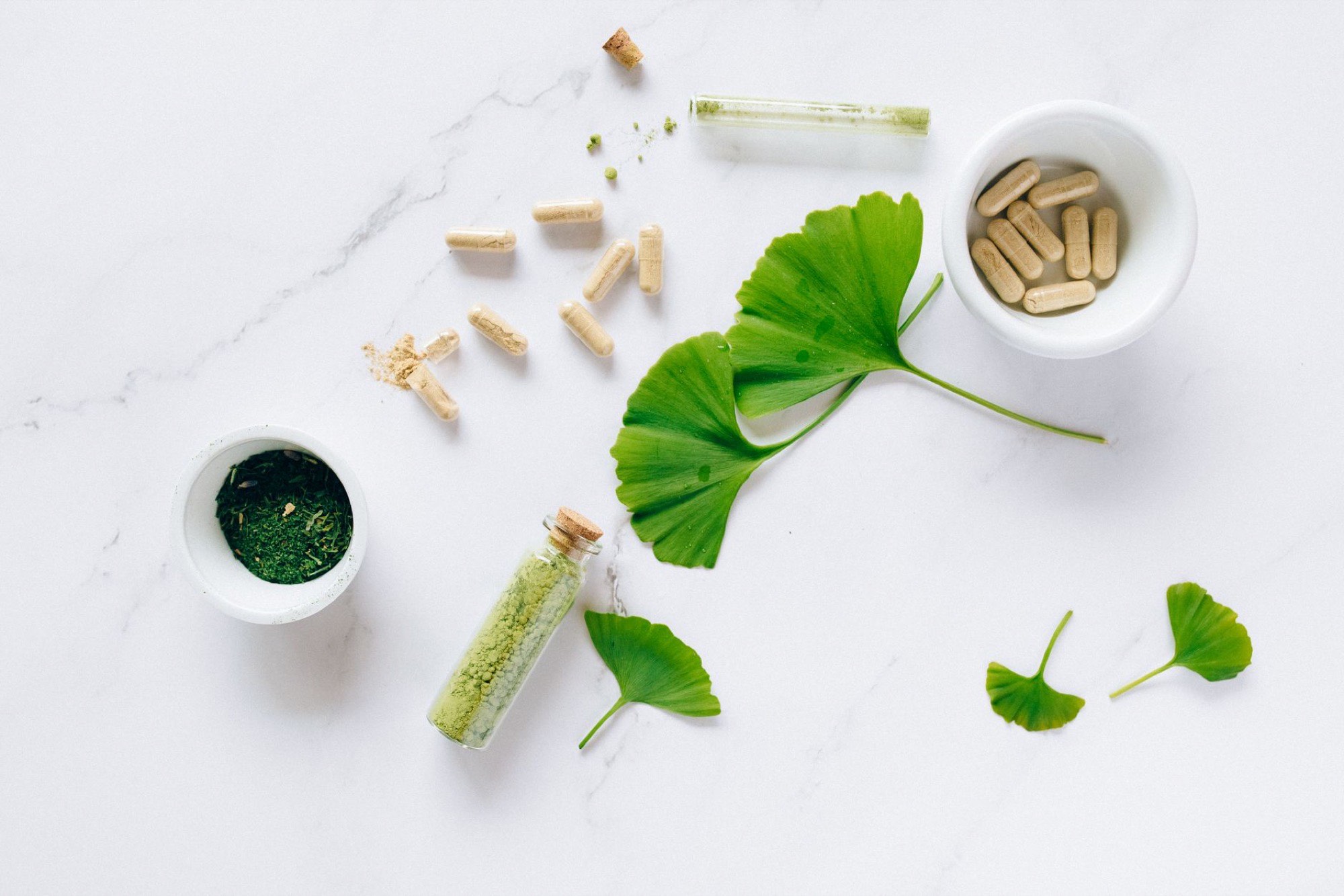 Natural remedies and wholefoods in soft daylight